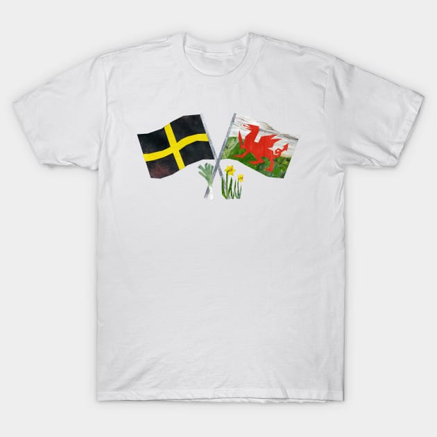 Welsh & St. Davids flags. T-Shirt by Babban Gaelg